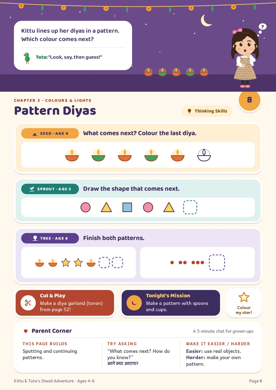 Page 8 · Pattern Diyas · Thinking Skills